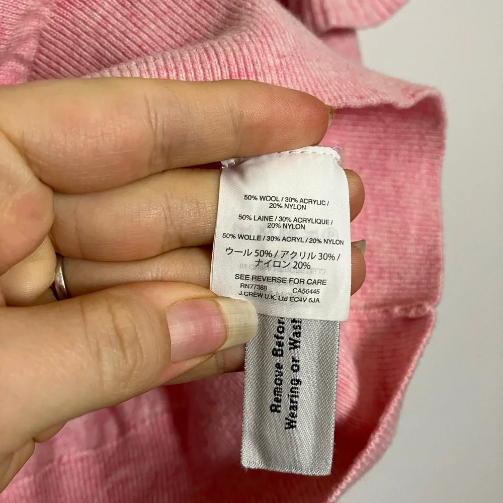 J. Crew Pink Wool Blend Warm Sweater with Ruffled Long Sleeves